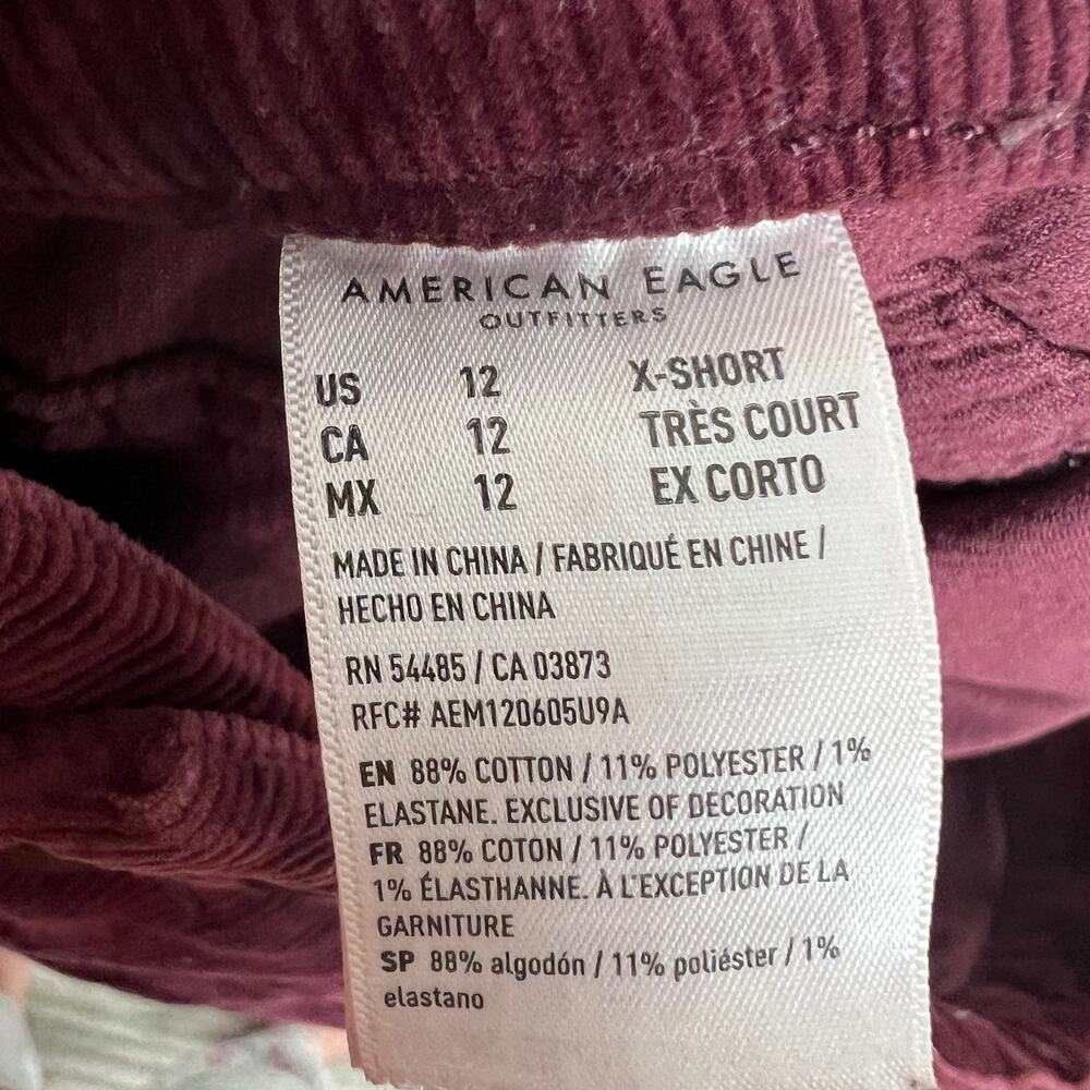 American Eagle Sz 12 X-Short Maroon Corduroy Curvy Hi-Rise Jegging Button Fly - Picture 10 of 10